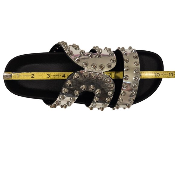 Sandro Silver Studded Metallic Leather Sandals Women EUR 40 US 9 Like New In Box - Picture 11 of 12